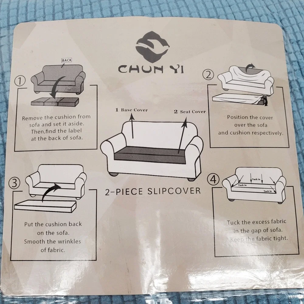 Subrtex Chun Yi Chair‎ Sofa Slipcover 3 Piece Stretch Smoky Blue Checkered Small